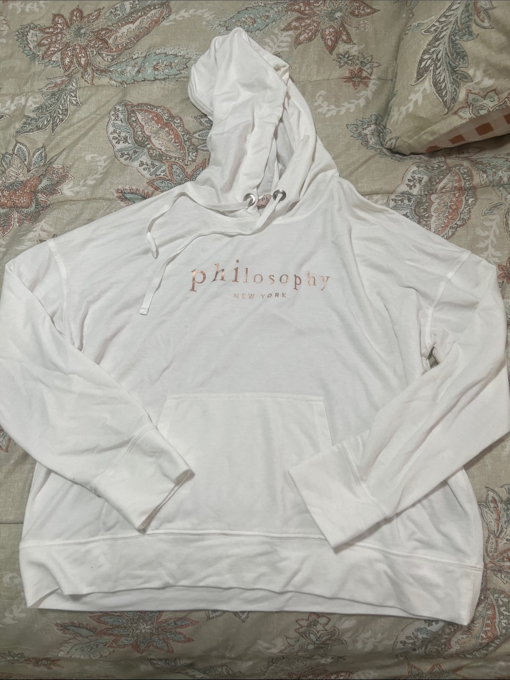 Philosophy White Hoodie with Blush Logo